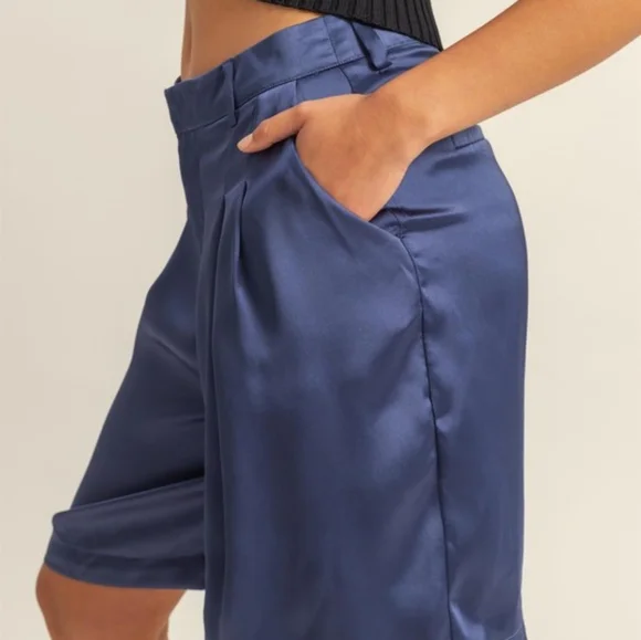 Women's Blue Satin Shorts